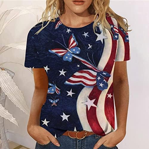 Womenенски 4 -ти јули на врвот на маичките на врвовите на starsвездите со лента со знамето на денот на независноста Топ кошула