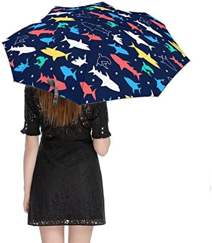 Ајкули во боја печати 3 набори патувања за патувања против ветерници за ветерници за модерни чадори за модерни чадори за автоматско отворено