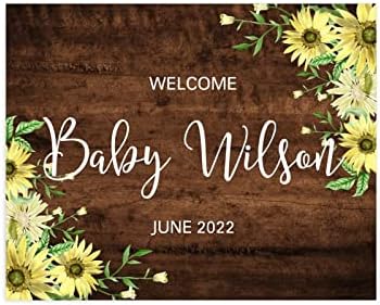 Добредојдовте име на бебето Персонализирано дрво свадба добредојде знак бургунд сончоглед обичај бебе име за бебе, датум невеста и