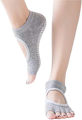 Mhkecon јога чорапи за жени кои не се лизгаат и ленти, анти-лизгачки чорапи за Пилатес Баре, целосна пети и лепливи чорапи со топи