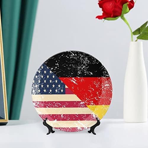 Декоративна плоча на американско и Германија Ретро знаме тркалезна керамичка плоча коска Кина плоча со приказ за свадбениот декор на забавата
