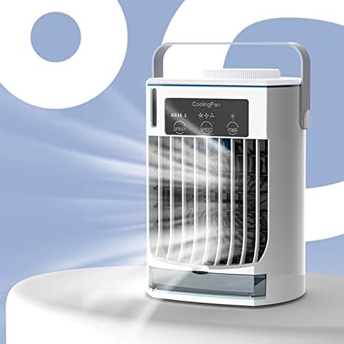Преносен климатик, USB полнење на полнење на испарувачки воздух во 3 брзина, мини личен климатик вентилатор и овлажнител со рачка за домашна