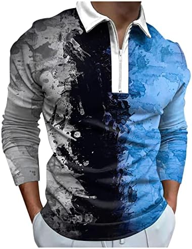 Beuu 2022 Нови кошули за машка поло, долги ракави 1/4 zip up вратот голф врвови во боја на бои за крпеница спортски секојдневен дизајнер кошула