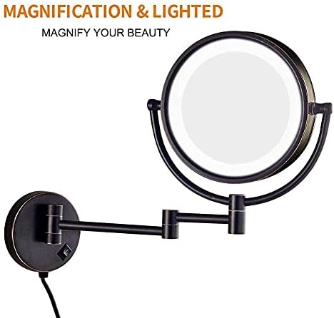 Огледало за шминка монтиран со wallидови од 8 инчи, преклопно огледало за бричење, огледало за светло козметичко огледало со двојно еднострано