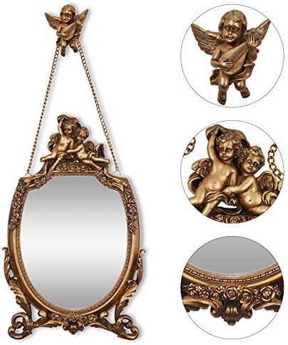 ПРОДАВНИЦА САЈМОН Ѕид Огледало Барокен Стил Огледала За Ѕид Во Злато Виси Огледало, 16,5 х 9,5 инчи Декоративно Огледало Со Херувим