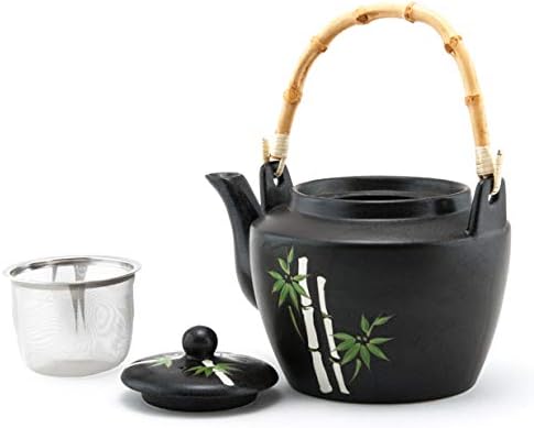 Јапонски традиционален керамички чајник од Добин со рачка со ратан 60 fl oz чај котел со цедалка за инфузер од не'рѓосувачки челик за лабав