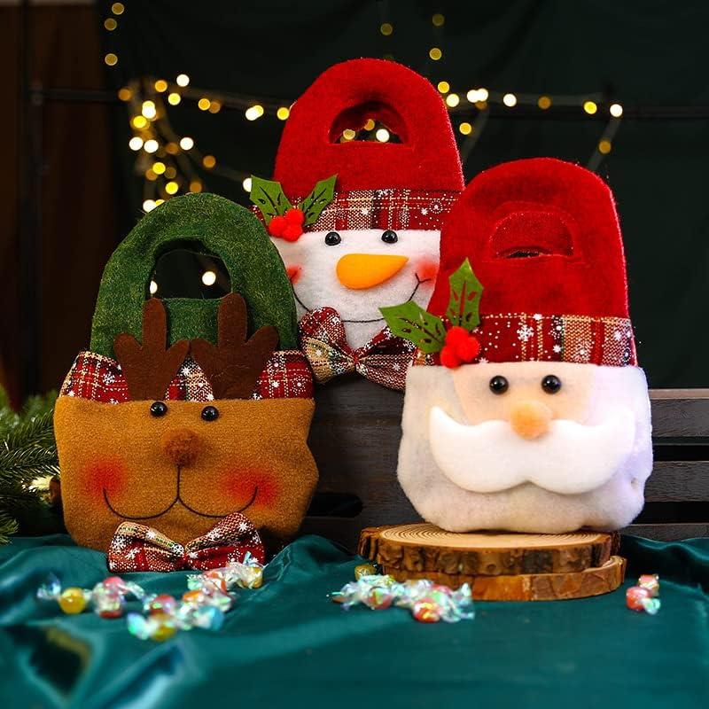 Lmbabter Божиќен подарок Кенди торба 3 парчиња мала торба торба Божиќна зимска празничка забава Декор, материјал