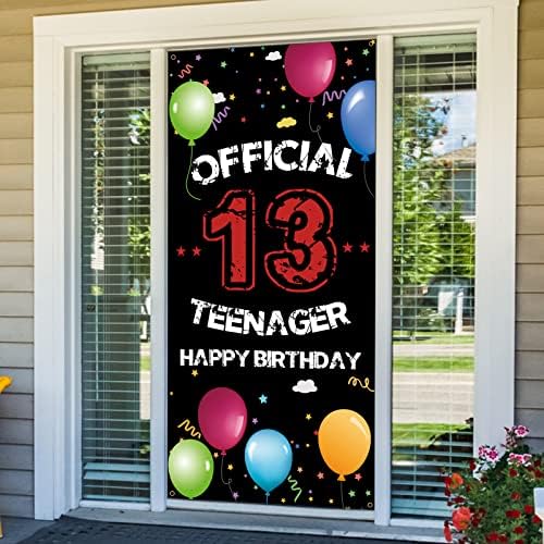 Htdzzi Официјален Тинејџер 13-Ти Роденден Врата Позадина Банер, Среќен 13-Ти Роденден Украси За Момчиња Девојки, Црно Бело 13 Годишен Роденден
