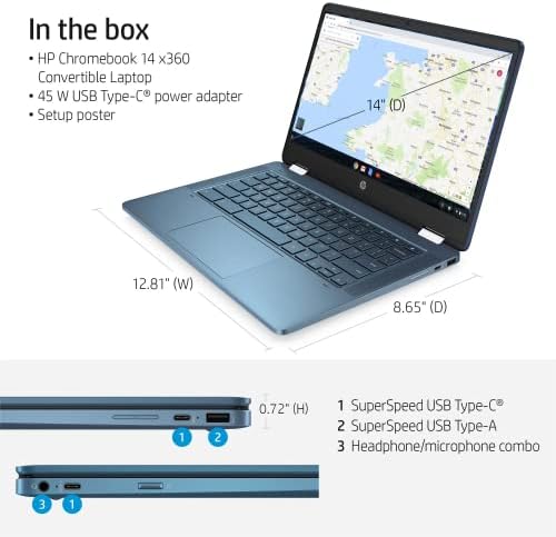 HP X360 Chromebook 14 HD Екран На Допир 2-во-1 Конвертибилен Тенок Лесен Лаптоп Компјутер, 4-јадрен Интел Celeron N4120, 4GB RAM МЕМОРИЈА,