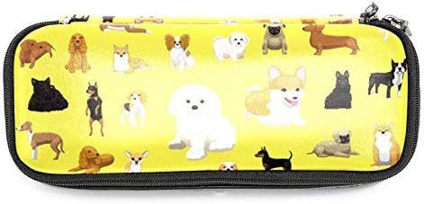Различни мали раси на кучиња пози 84x55in кожа молив со молив, торба со пенкало со двојно патентска торба за чување торби за торби за