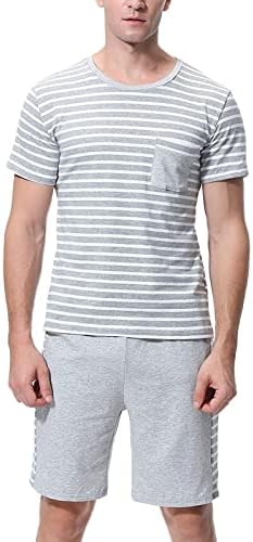 Mens Sport Set летни облеки за машка лента со шорцеви поставени со кратки ракави кошула со џебови и домашен костум дома