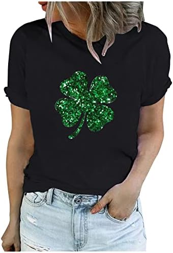 Денот на денот на Свети Патрикс, женски сјај, сјај, маичка со ирски екипаж, кратки ракави маички искра фестивал летни врвови