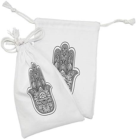 Ambesonne hamsa ткаенина торбичка сет од 2, бохо стилска линија уметност маскота со трето око украсен дизајн на тетоважа, мала торба