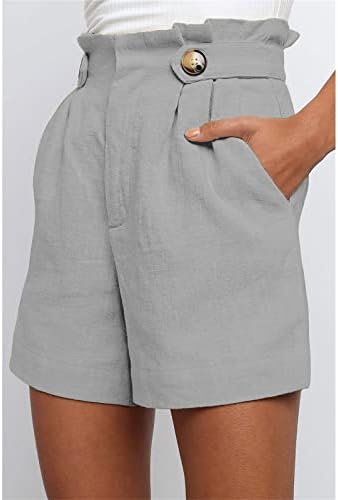 Silunma2021 женски високи половини летни шорцеви со двојно копче се тркалаше широко шорцеви за нозе Еластична половината со џебови