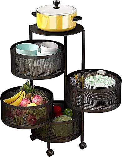 Омонс кујна подвижни колички кои ротираат повеќеслојни кујнски полица, корпа за складирање на овошје зеленчук, решетката за складирање на подот,