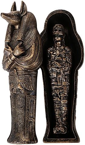 Пацифички подароци Антички египетски артефакт Колекционерски Бог на подземјето Анубис саркофаг ковчег w/мумички вметнете фигура 5,5 инчи