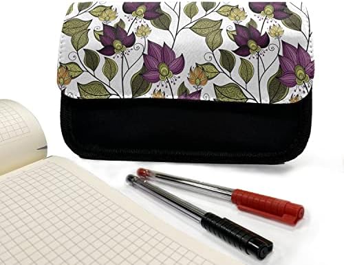 Необичен случај со молив за батик, пролетни ливчиња од цвеќиња, торба со молив со ткаенини со двоен патент, 8,5 x 5,5, виолетова