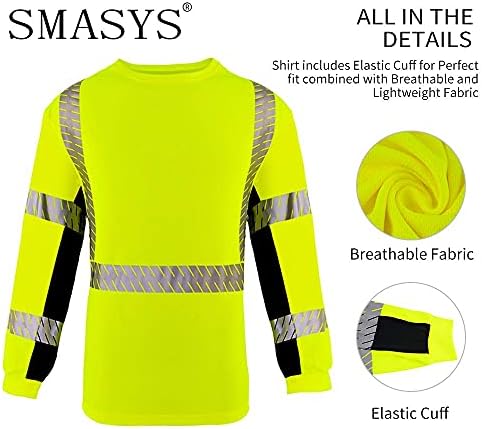 Маици за безбедност на работа Smasys, Класа 2 со голема видливост Рефлексивен долг ракав, градежна работна облека за мажи и жени