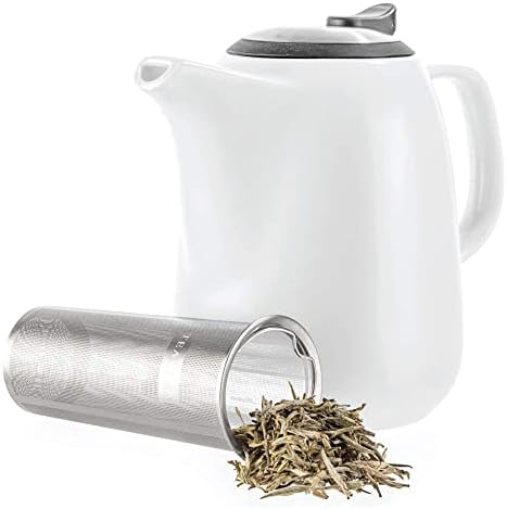 Tealyra - Daze Ceramic Голем чајник Бело - 47 -унца - со екстра -фино инфузер за капаци од не'рѓосувачки челик за лабав чај од лисја - 1400мл