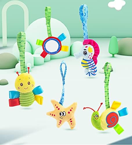 Играчки за седишта за бебиња за креветчиња и шетач со пискање и огледало