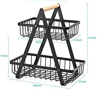 Иеасегп Послужување Послужавник 2-Слој Метал Железо Овошје Кошница Леб Дисплеј Штанд Зеленчук Решетката Домаќинство