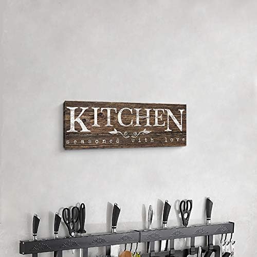 Pigort Rustic Kitchen знак декор за над кабинети контра платно печатење кафеаво дрво жито фарма куќа кујна украси