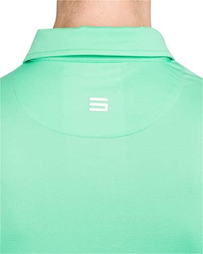 Машка маичка за голф со тркалезно полите-суво вклопување 4-насочно ткаенина за истегнување, влага за влага, анти-ОДОР и UPF50+. Странични поделени