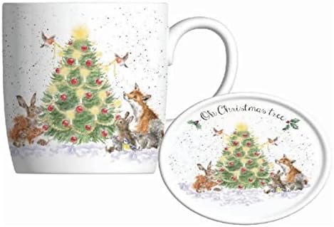 Кралскиот Ворчестер Врендејл Дизајн Ох Кригла за новогодишни елки и прицврстувачи | 11 унца кригла со кафе со прицврстувачи | Направено од фино коска Кина | Микробра?