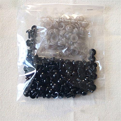 100 парчиња 6мм-16мм црно пластично безбедносно око со мијалници за амигуруми капчиња полнети со животни занаетчиски кукли