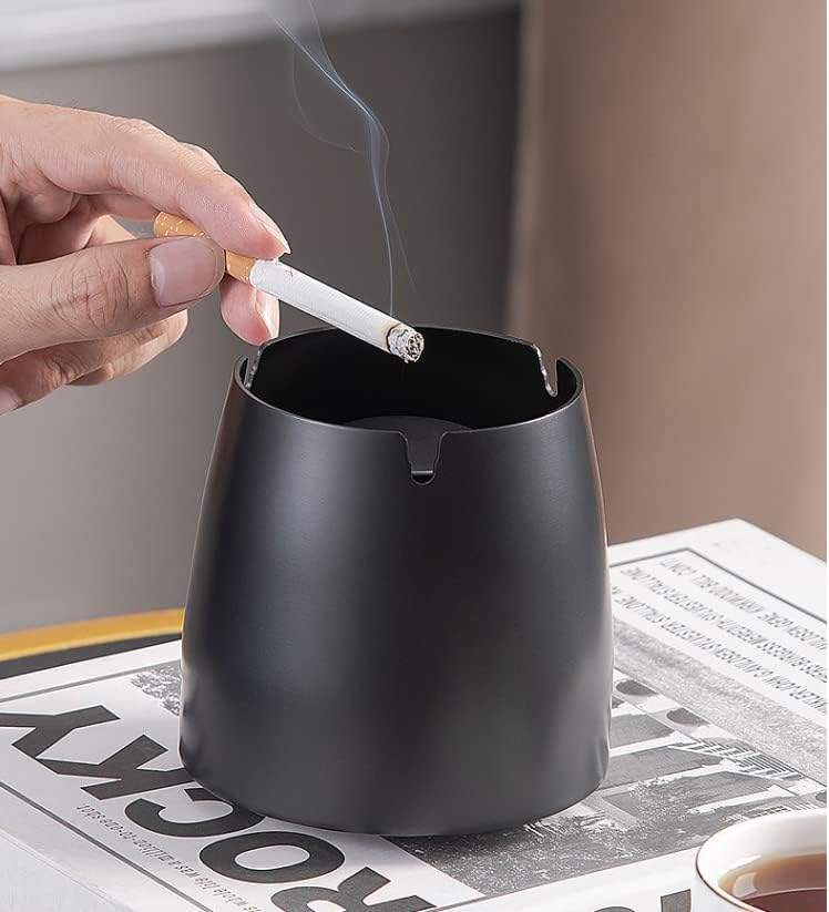 Ештрај за цигари Отворен фиока за пепел - yawall чад без не'рѓосувачки челик пепелници со капак, ветровит настрана за цигара