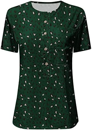 Massionенски моден леопард печати Хенли кошула симпатична копче кратки ракави со врвови 2023 летни обични кошули
