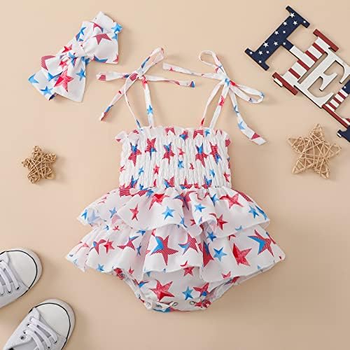 Noubeau Toddler бебе девојче 4 -ти јули фустани Денот на независноста облека дете американско знаме starsвезди ленти патриотска облека