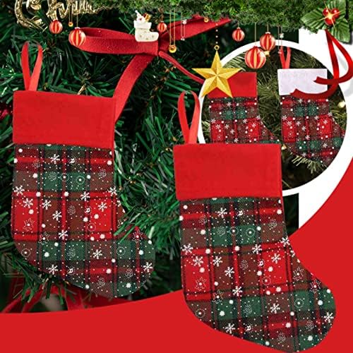 Божиќни чорапи за подароци торби бонбони чорапи чорапи торби со снегулки карирани карани држачи за држење на дрво гном капи за занаети