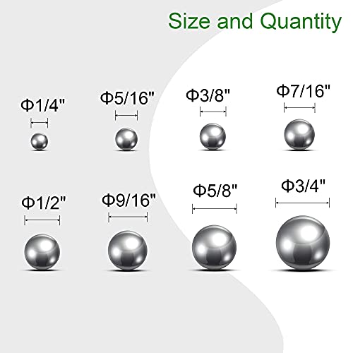 UXCELL 8PCS 8 Асортиман на топки со големина на топки 440C не'рѓосувачки челик 3/4 5/8 9/16 1/2 7/16 3/8 5/16 1/4 со кутија за складирање