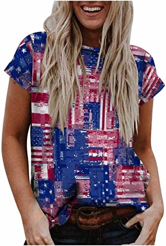 Bluse Bluse Bluse Bluse Bluse за девојки есен лето кратки ракави брод врат САД знаме starвезда графички блузи маички женски 2023