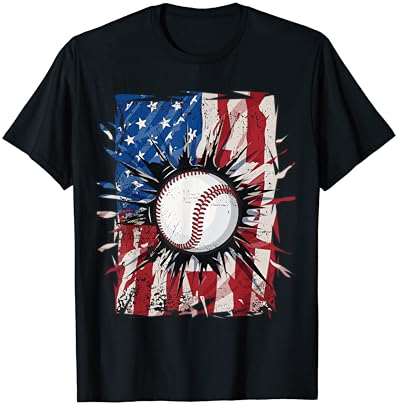 Патриотски Бејзбол 4 јули Мажи Американско Американско Знаме Момчиња Маица