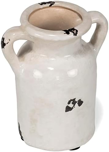 Red Co. 4.75 ”Декоративно стариот џогер вазен со пукана крем финиш и рачки, мали