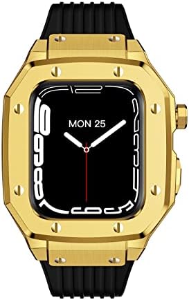 Dyizu за Apple Watch Band Series 8 45mm мажи легура на часовникот Случај 44мм 42мм метална рамка за модификација на комплет додатоци