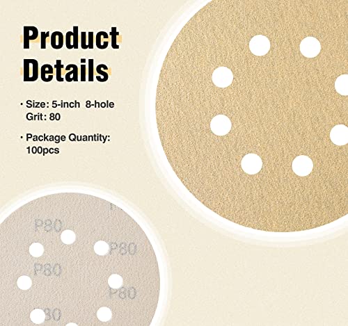 S SATC Disk Barding Disc 5 инчи Орбитал Sander Sandspaper 80 решетки за шкурка Дискови за пескање кука и јамка шкурка за дрво
