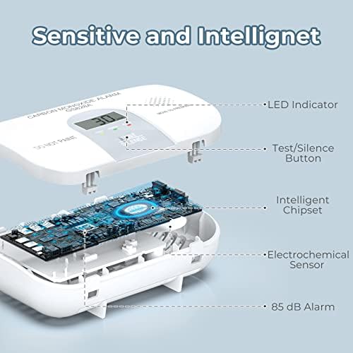 Alarm Siterwell Carbon Monoxide Alarm, 10-годишен детектор за живот со LCD дигитален дисплеј и предупредување за звук, UL наведен, CO детектор