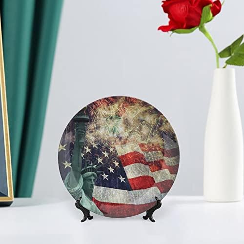 Керамички плочи на лигутари, декоративни керамички плочи на американско знаме, огномет на 4 јули, 8 инчи, за јадење, забави, свадба, повеќебојни