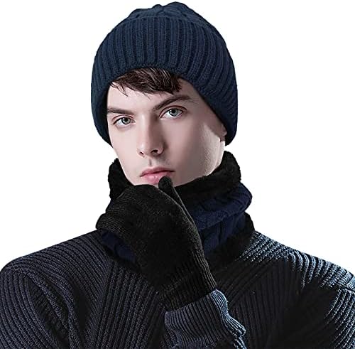 Зимски гравчиња со шамија на ракавици, 3 парчиња дебело топло плетено капаче за потопно допир на допир на допир на допир на вратот