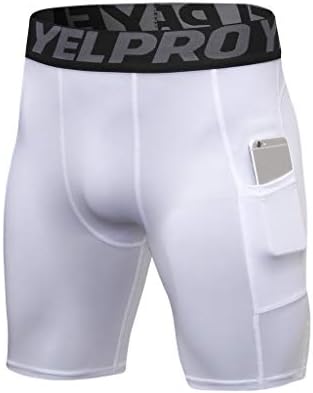Бадхуб машки спортски компресивни шорцеви за обука на боди -билдинг тренинг фитнес спортски панталони со џебови за мобилни телефони