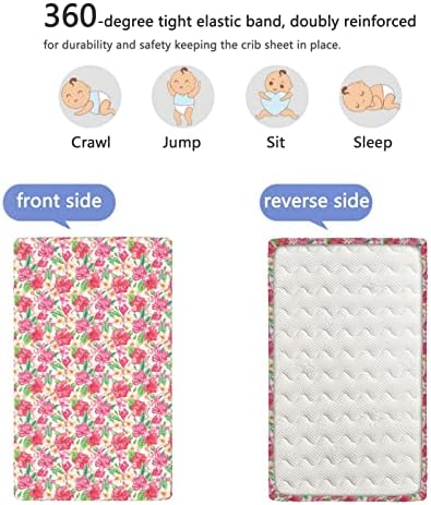 Hibiscus тематски опремени мини чаршафи, преносни мини креветчиња за креветчиња за деца со постелнина за креветчиња за девојчиња или момче, 24 „x38“, темно корално фстац