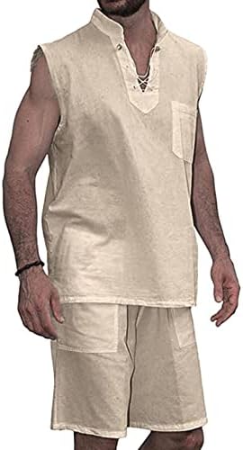 Облеки од 2 парчиња USNSM за мажи, машки резервоар и шорцеви поставени 2022 летни постелнини модни ладни кошули со кошули без ракави костум без ракави