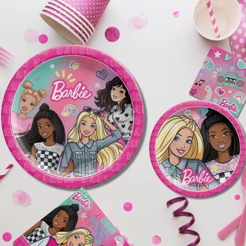 А2Z забава за забава Барби роденденски украси Десертни плочи и салфетки за коктел за еднократна употреба 16 гости