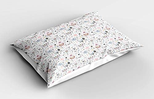 Ambesonne Детска перница срам, животни тема разни украси околу рачно нацртани сиви лами слики апстрактна уметност, декоративна стандардна големина печатена перница, 26