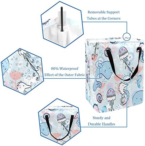 Едноставна Боја Делфин Медуза Море Коњ Печатење Склопувачки Пречки за Перење АЛИШТА, 60 ЛИТРИ Водоотпорни Корпи За Перење Алишта Облека Играчки