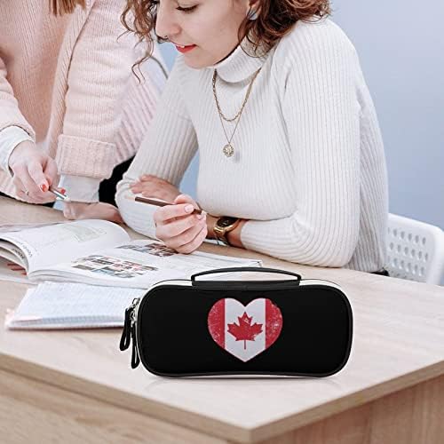 Канада срце ретро знаме со висок капацитет Пенка за молив, преносно носење торбичка за складирање на торбичка за шминка со затворање