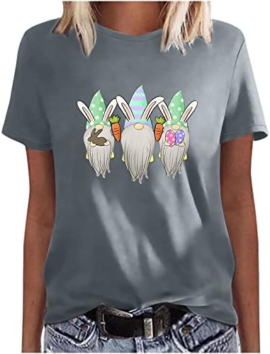 Симпатични gnomes зајаче јајца печати велигденски кошули за жени смешни графички маички лабави летни врвови на кратки ракави